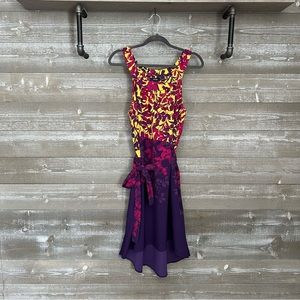 Apt.9 | NWOT Yellow Magenta Purple Floral Sleeveless High-Low Dress with Belt